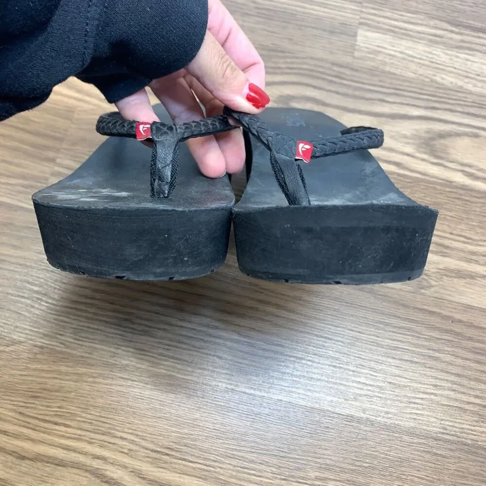 FLOJOS Women's Flip-Flop Black 7 Medium‎ US Wedge Heel Summer Vacation Cruise